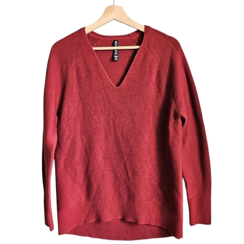 Athleta Merino Wool Blend Red Crew Neck V Neck Sweater